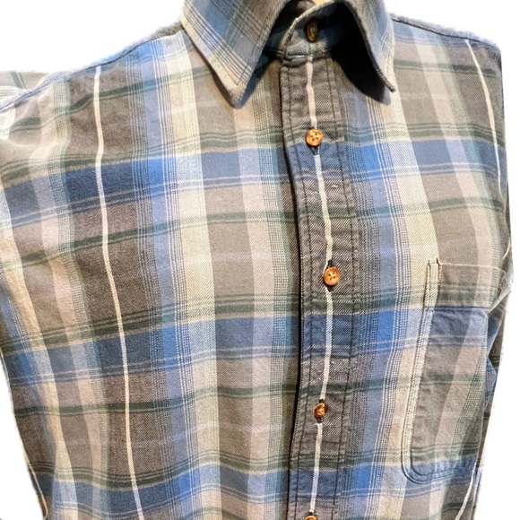 VINTAGE‎ Sears Roebuck plaid flannel button down shirt heavy medium weight blue - Picture 1 of 13